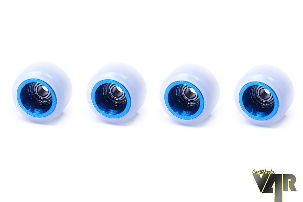 CartWheels V4R Classic Aluminum Core Fingerboard Wheels by Cartwheels - White with Blue Core (7.5mm)