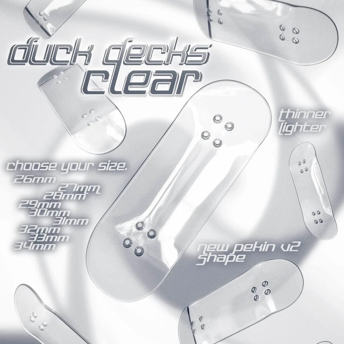 34mm Crystal Clear Fingerboard Deck by Duck Decks - Pekin V2 Shape