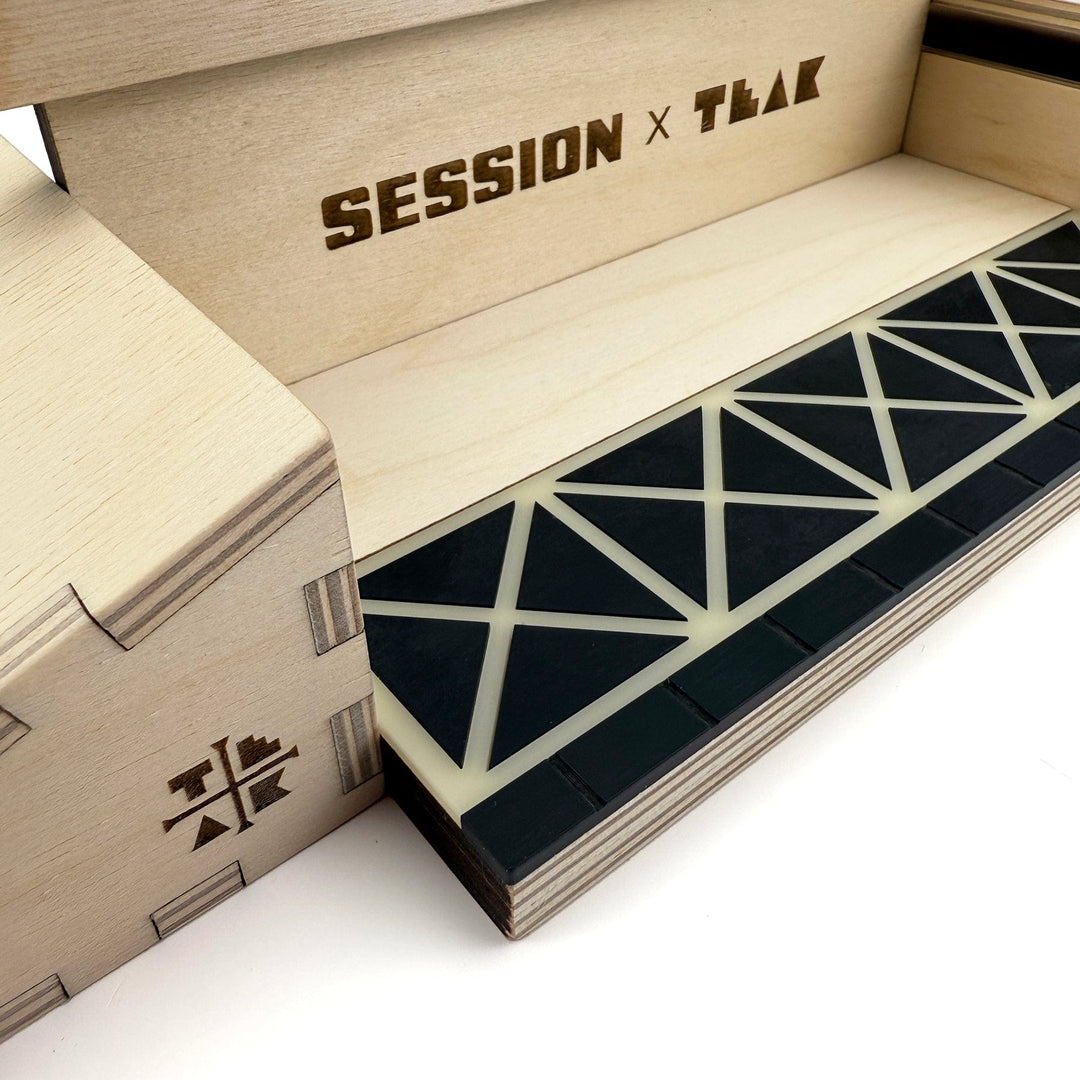 Session Fingerboards Modular Wooden Fingerboard Ramp - "The Junction" - Dual Kickers + Triple-Sided Rail/Ledge Block