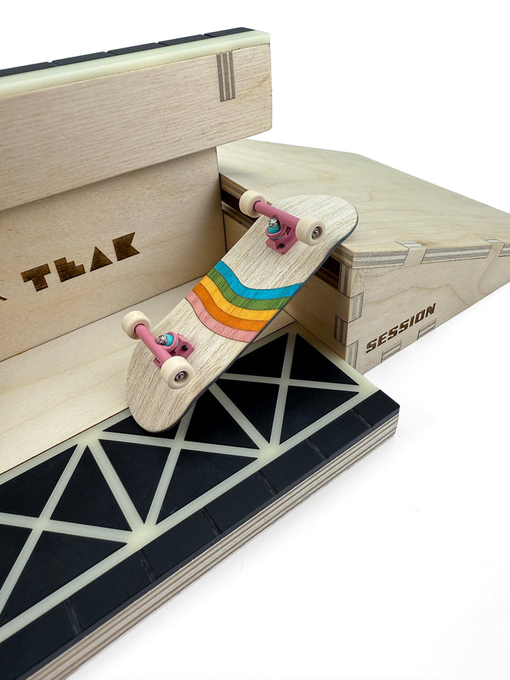 Session Fingerboards Modular Wooden Fingerboard Ramp - "The Junction" - Dual Kickers + Triple-Sided Rail/Ledge Block