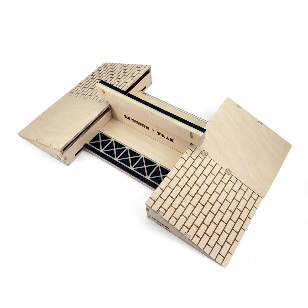 Session Fingerboards Modular Wooden Fingerboard Ramp - "The Junction" - Dual Kickers + Triple-Sided Rail/Ledge Block