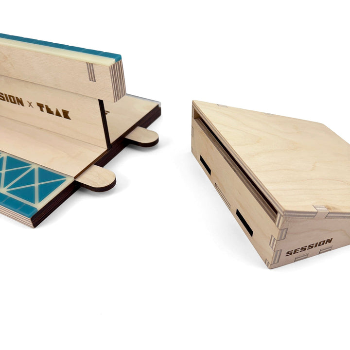 Session Fingerboards Modular Wooden Fingerboard Ramp - "The Junction" - Dual Kickers + Triple-Sided Rail/Ledge Block