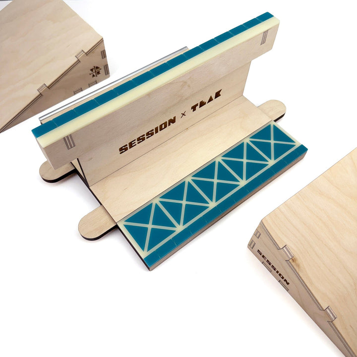 Session Fingerboards Modular Wooden Fingerboard Ramp - "The Junction" - Dual Kickers + Triple-Sided Rail/Ledge Block