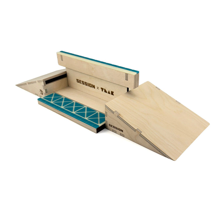 Session Fingerboards Modular Wooden Fingerboard Ramp - "The Junction" - Dual Kickers + Triple-Sided Rail/Ledge Block