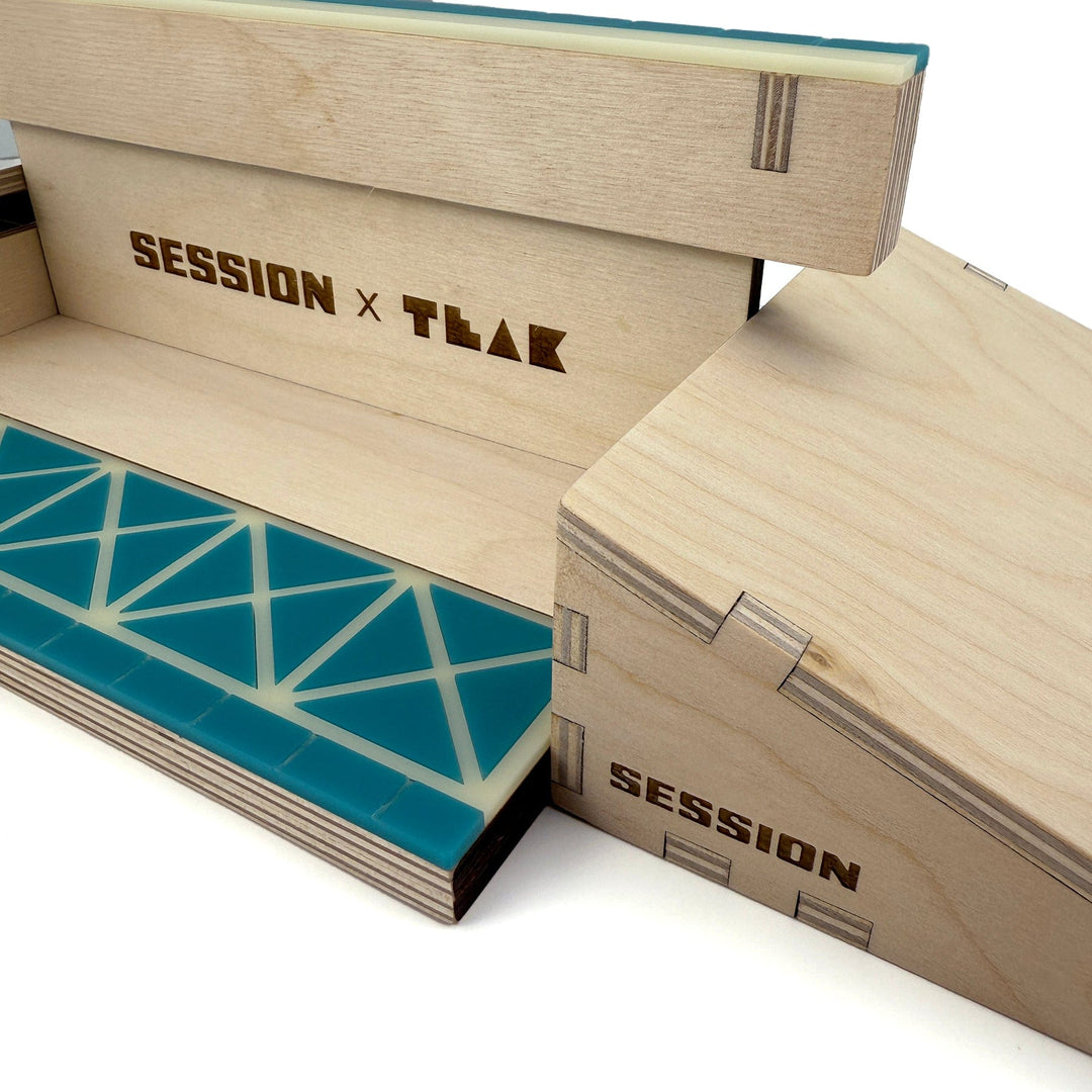 Session Fingerboards Modular Wooden Fingerboard Ramp - "The Junction" - Dual Kickers + Triple-Sided Rail/Ledge Block