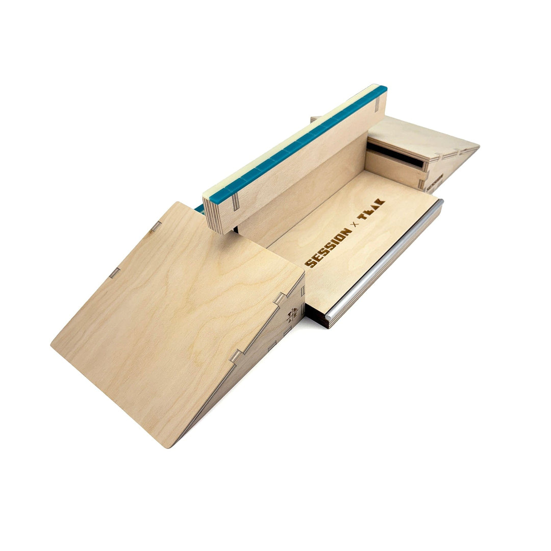 Session Fingerboards Modular Wooden Fingerboard Ramp - "The Junction" - Dual Kickers + Triple-Sided Rail/Ledge Block