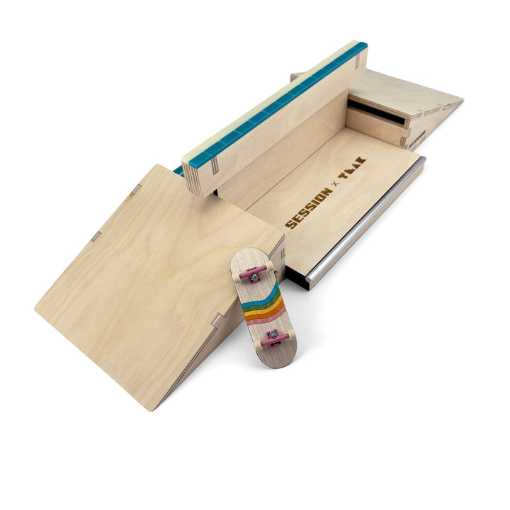Session Fingerboards Modular Wooden Fingerboard Ramp - "The Junction" - Dual Kickers + Triple-Sided Rail/Ledge Block