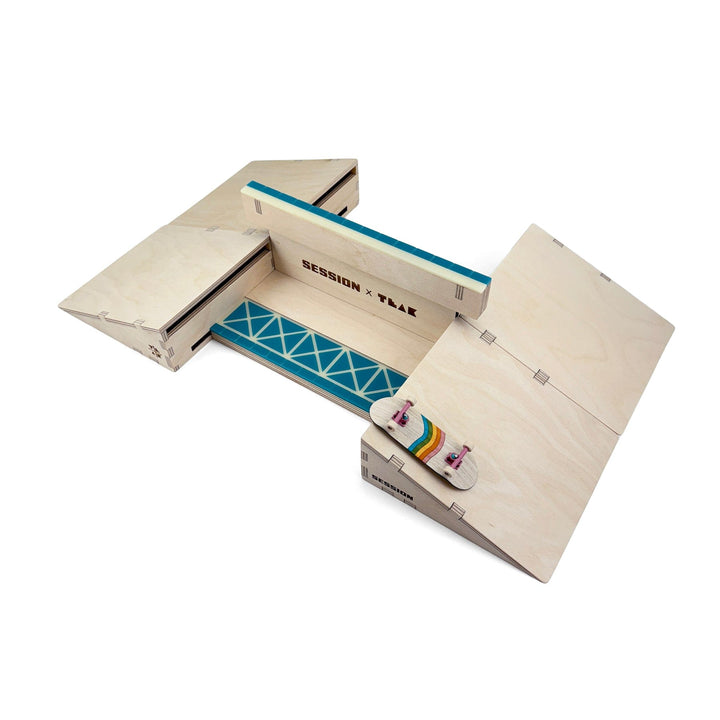 Session Fingerboards Modular Wooden Fingerboard Ramp - "The Junction" - Dual Kickers + Triple-Sided Rail/Ledge Block