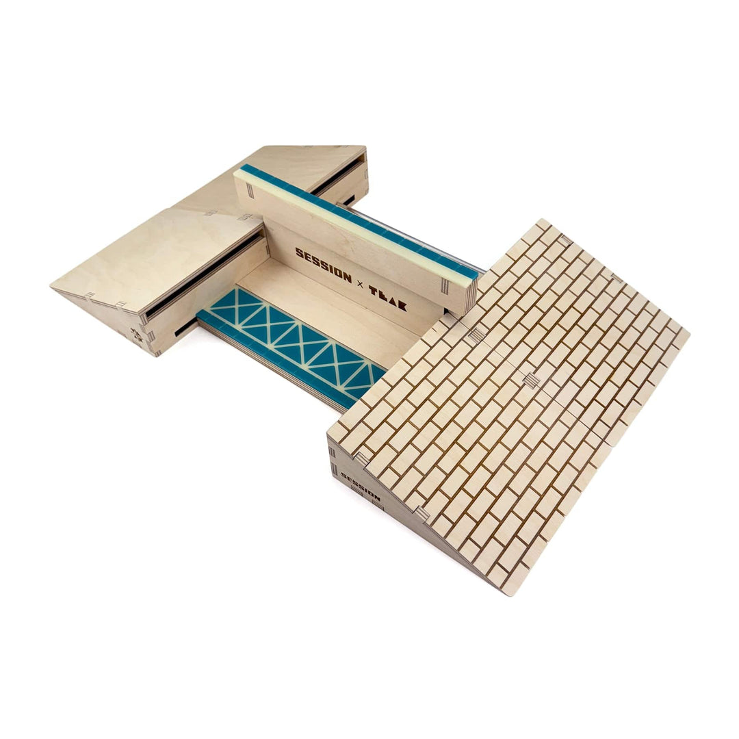 Session Fingerboards Modular Wooden Fingerboard Ramp - "The Junction" - Dual Kickers + Triple-Sided Rail/Ledge Block