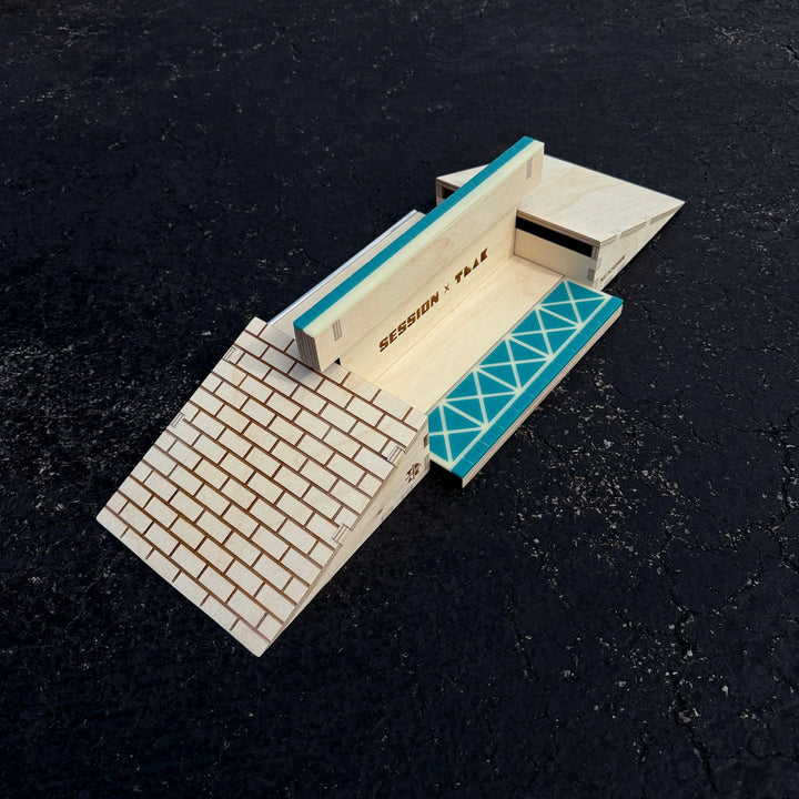 Session Fingerboards Modular Wooden Fingerboard Ramp - "The Junction" - Dual Kickers + Triple-Sided Rail/Ledge Block