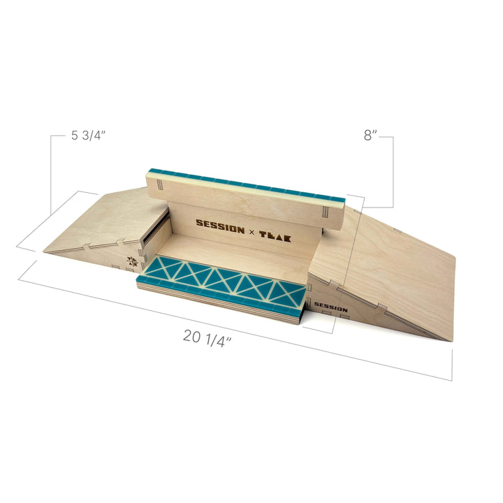 Session Fingerboards Modular Wooden Fingerboard Ramp - "The Junction" - Dual Kickers + Triple-Sided Rail/Ledge Block