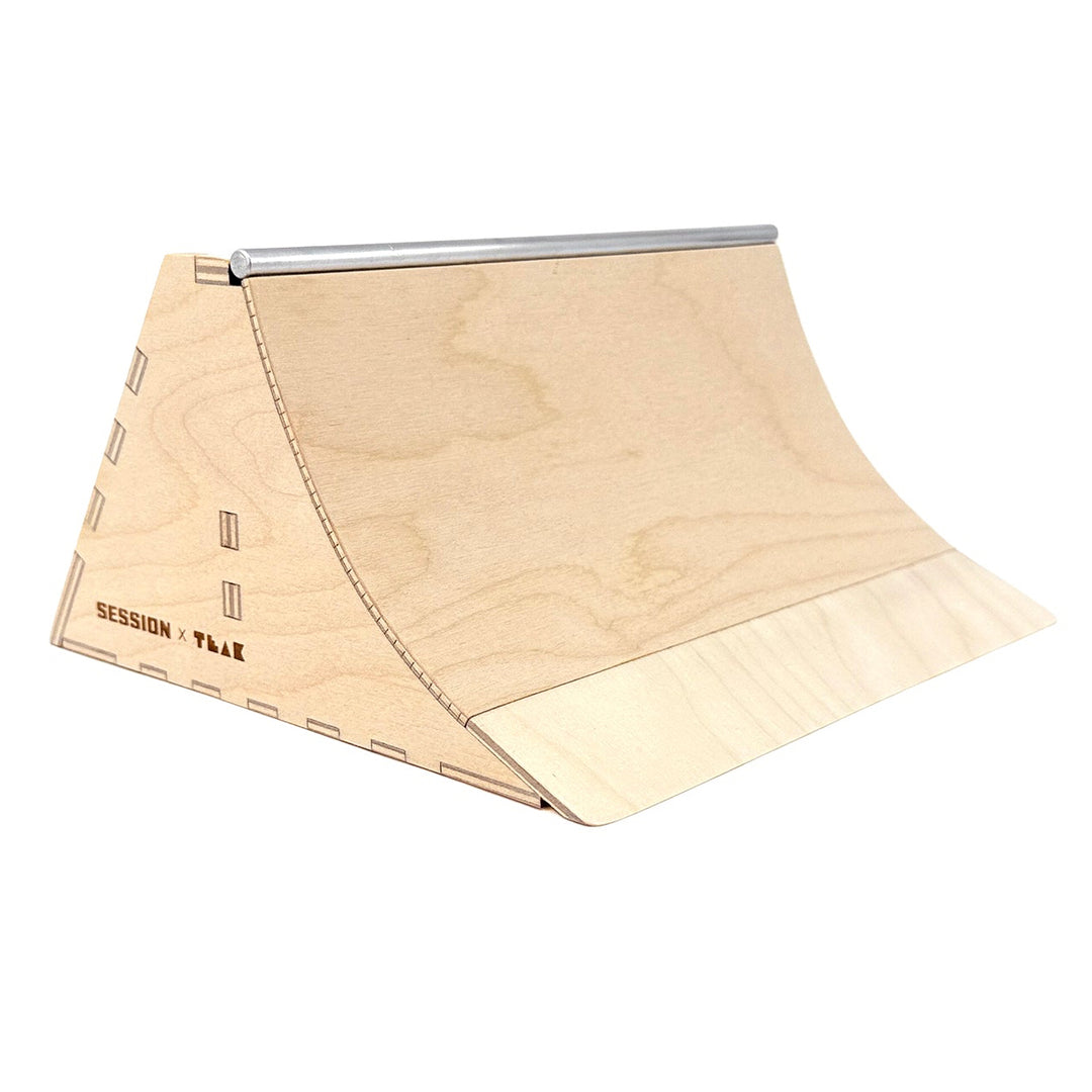 Session Fingerboards The Mini Quarter Bank - Short Quarter Pipe with a Banked Wall + Aluminum Bar Coping