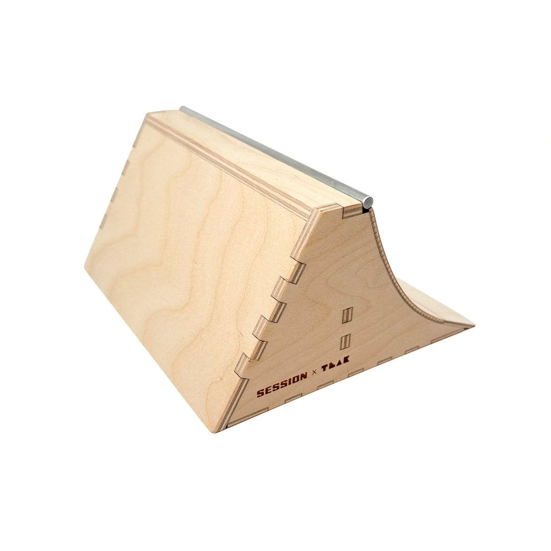 Session Fingerboards The Mini Quarter Bank - Short Quarter Pipe with a Banked Wall + Aluminum Bar Coping