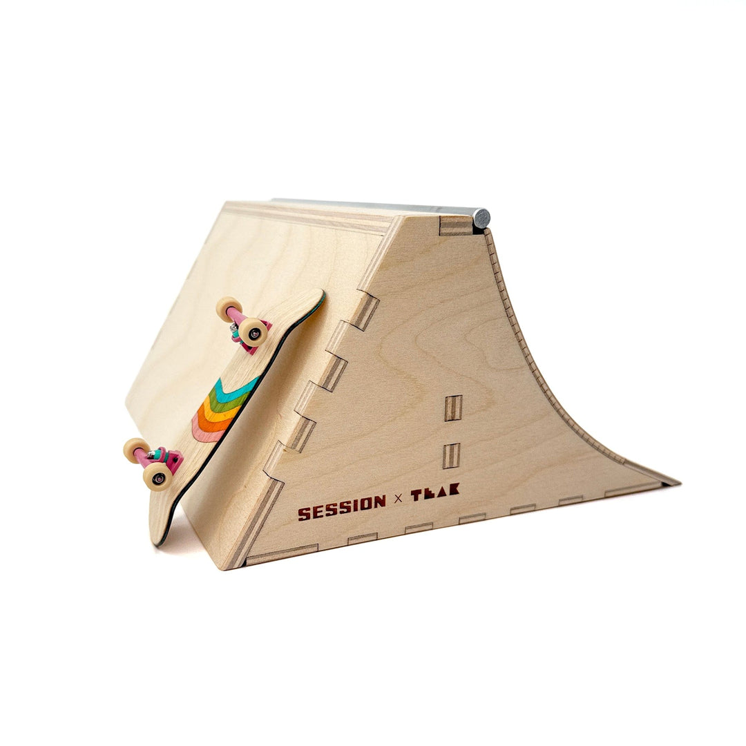 Session Fingerboards The Mini Quarter Bank - Short Quarter Pipe with a Banked Wall + Aluminum Bar Coping