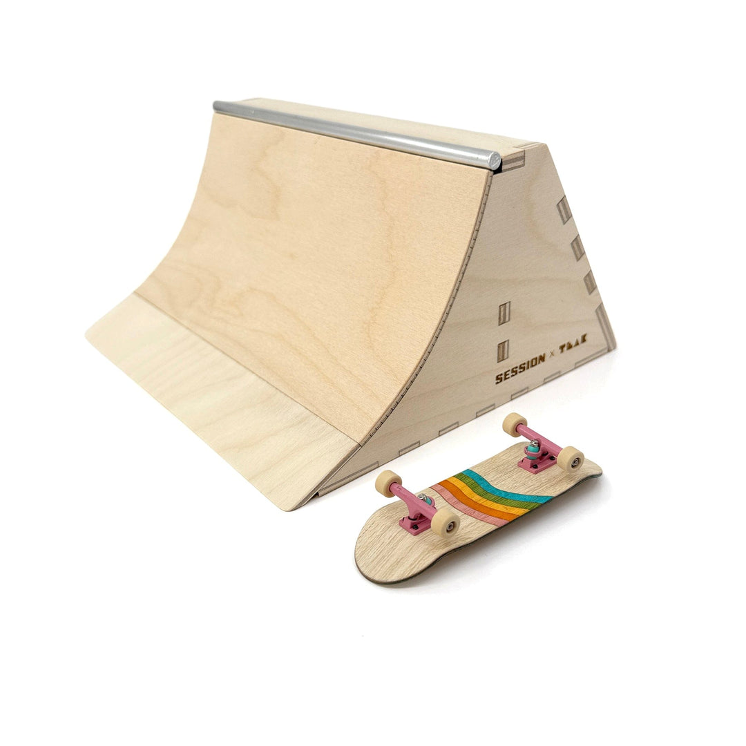 Session Fingerboards The Mini Quarter Bank - Short Quarter Pipe with a Banked Wall + Aluminum Bar Coping