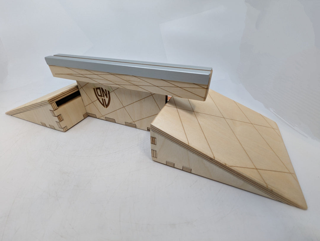 Teak Tuning Wooden Fingerboard Combo Ramp with Kickers, Grass Gap, and Metal Ledge - 18.5 inches - Collab with WoodOn