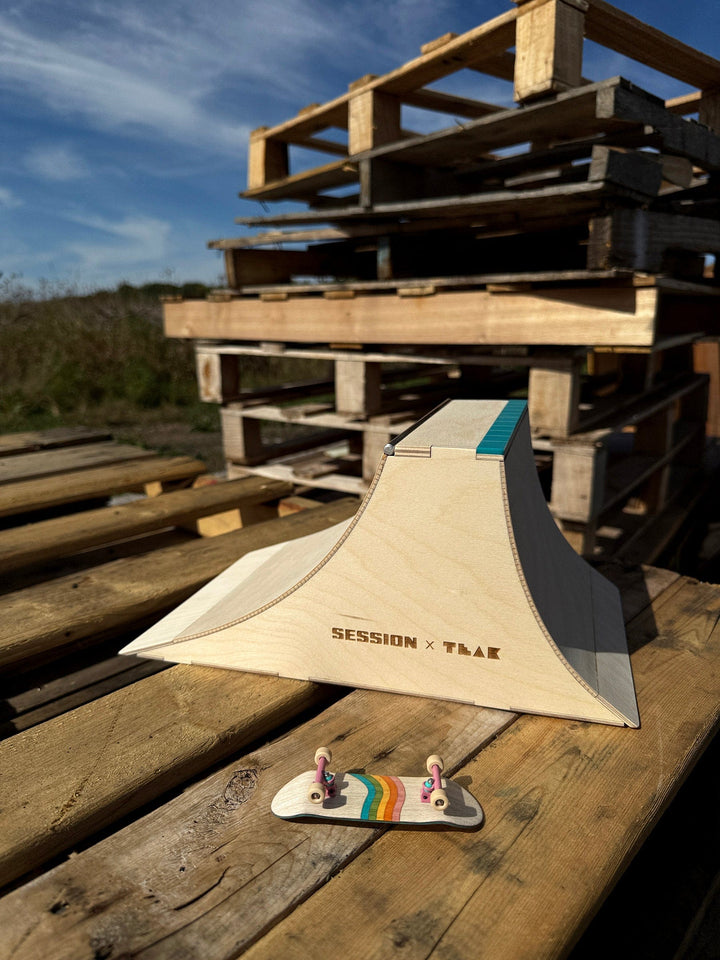 Session Fingerboards The Wall XL - Double Quarter Pipe with a Wall Ride + Custom Matte Acrylic Brick and Aluminum Bar Coping