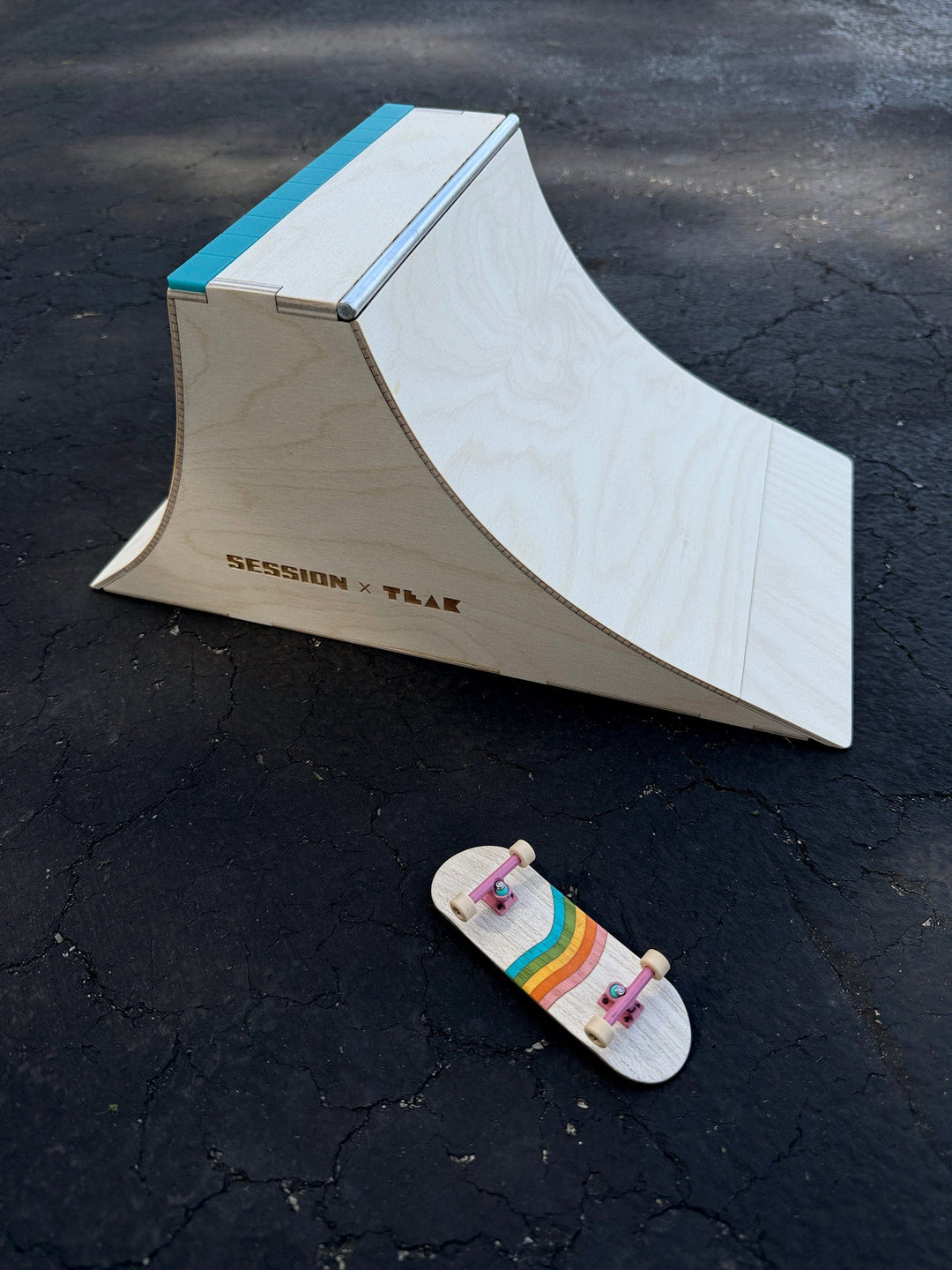 Session Fingerboards The Wall XL - Double Quarter Pipe with a Wall Ride + Custom Matte Acrylic Brick and Aluminum Bar Coping
