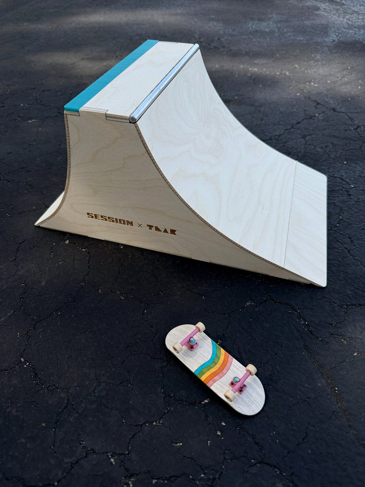 Session Fingerboards The Wall XL - Double Quarter Pipe with a Wall Ride + Custom Matte Acrylic Brick and Aluminum Bar Coping