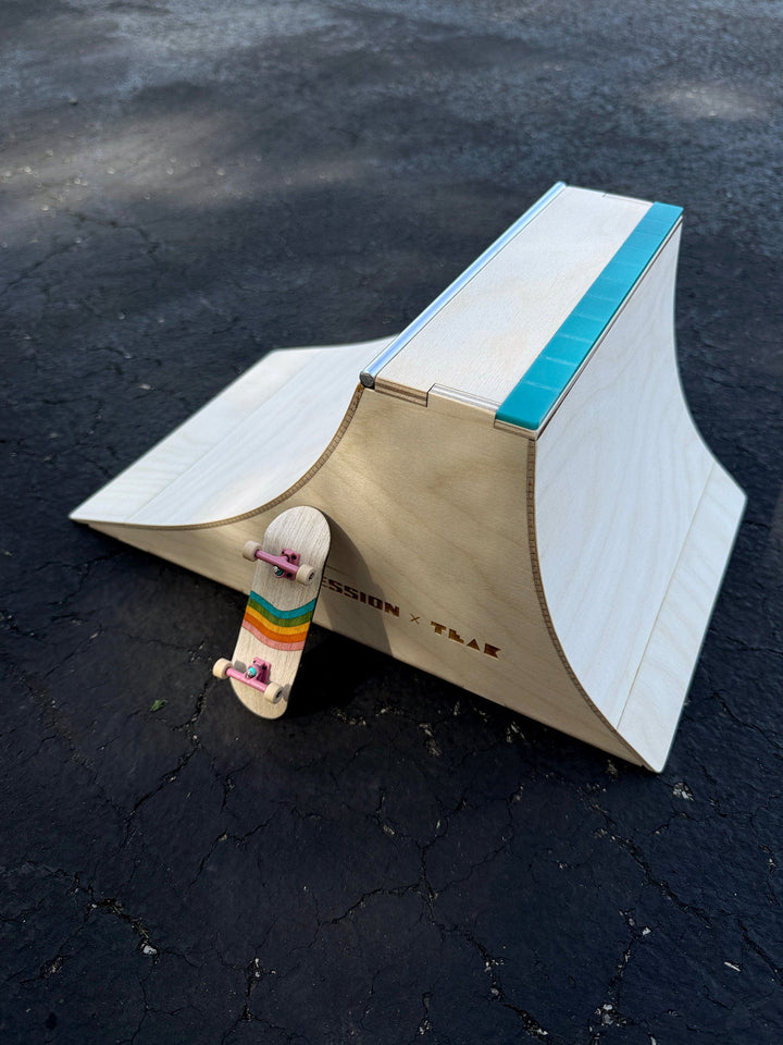 Session Fingerboards The Wall XL - Double Quarter Pipe with a Wall Ride + Custom Matte Acrylic Brick and Aluminum Bar Coping