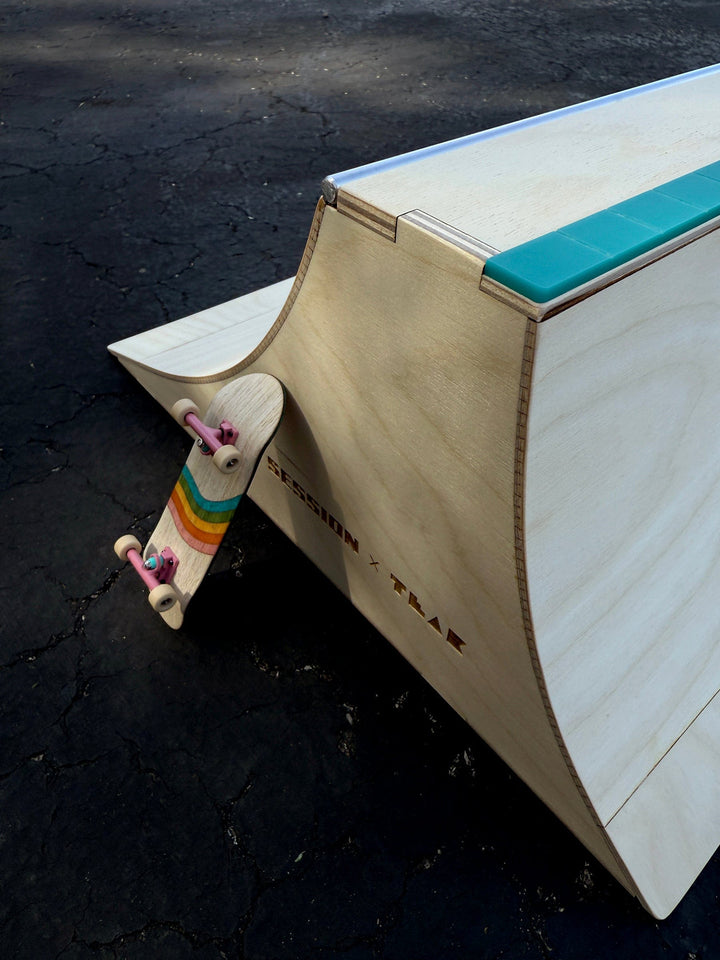 Session Fingerboards The Wall XL - Double Quarter Pipe with a Wall Ride + Custom Matte Acrylic Brick and Aluminum Bar Coping
