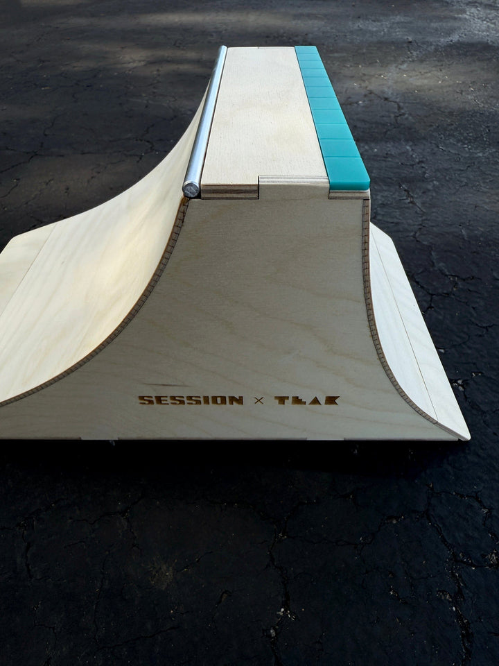 Session Fingerboards The Wall XL - Double Quarter Pipe with a Wall Ride + Custom Matte Acrylic Brick and Aluminum Bar Coping
