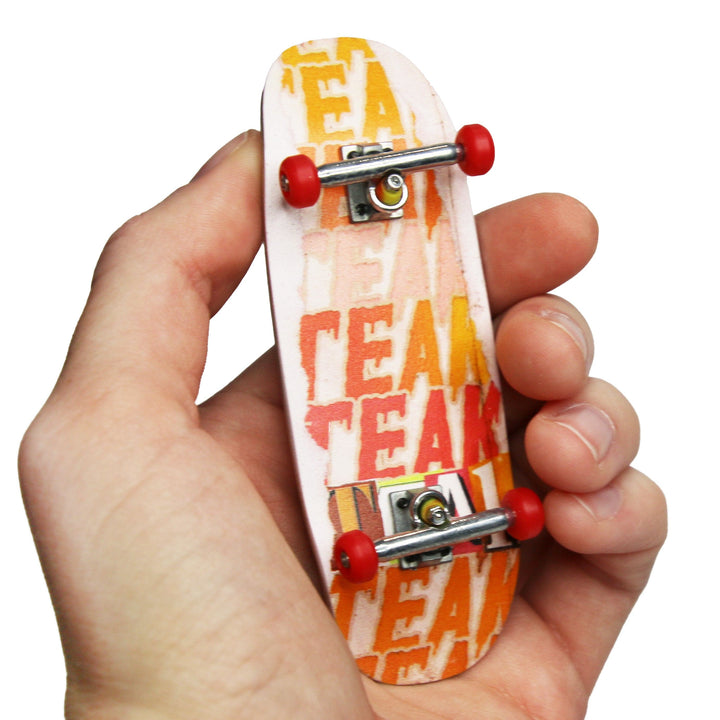 Teak Tuning Ohh Shape Prolific Gen2 Fingerboard Complete - "Teak Stack" Graphic - Gen2 Prodigy Trucks + Pro Duro Bubble Bushings