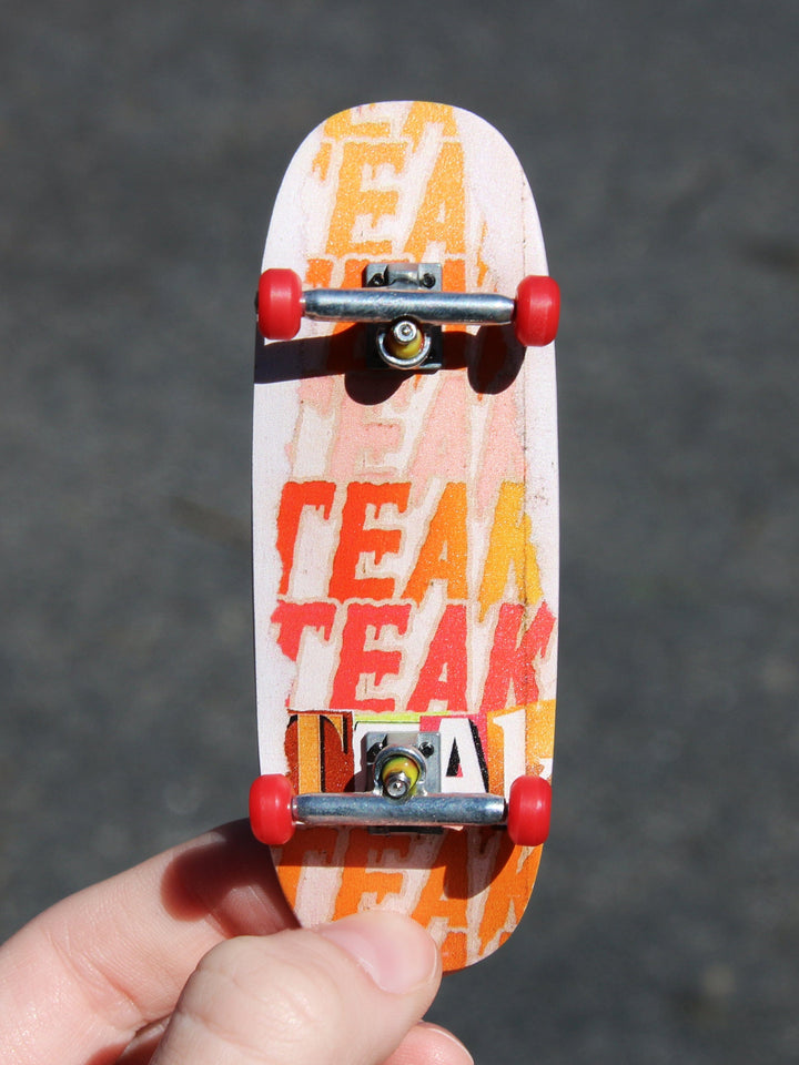 Teak Tuning Ohh Shape Prolific Gen2 Fingerboard Complete - "Teak Stack" Graphic - Gen2 Prodigy Trucks + Pro Duro Bubble Bushings