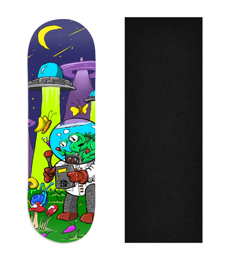 Teak Tuning Heat Transfer Graphic Wooden Fingerboard Deck, "Alien Research" 29mm Deck