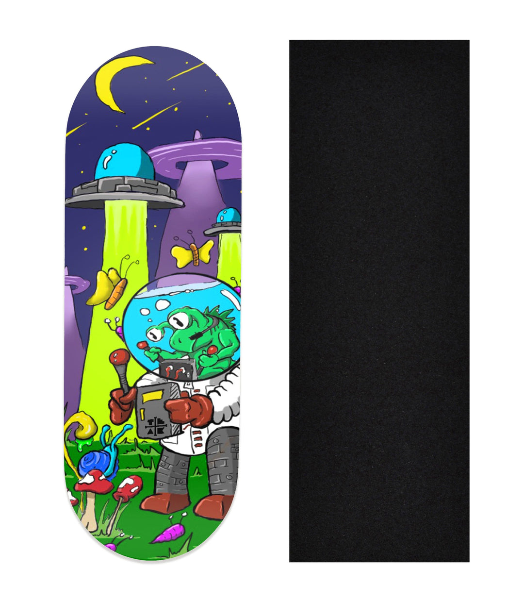 Teak Tuning Heat Transfer Graphic Wooden Fingerboard Deck, "Alien Research" 32mm Deck