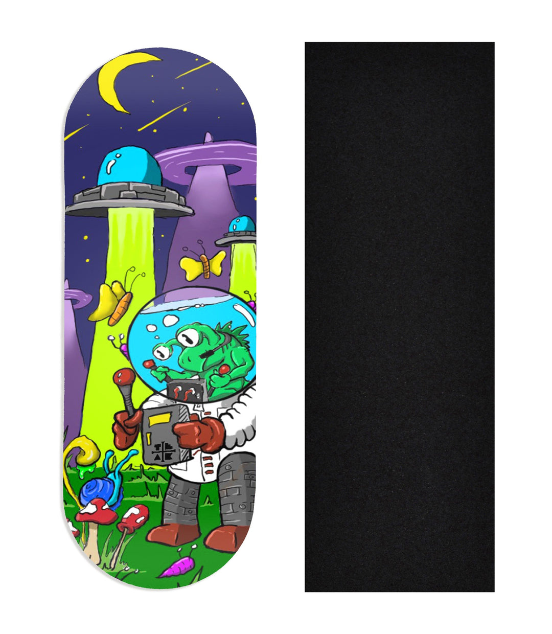 Teak Tuning Heat Transfer Graphic Wooden Fingerboard Deck, "Alien Research" 34mm Deck