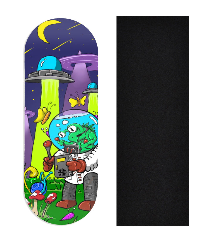 Teak Tuning Heat Transfer Graphic Wooden Fingerboard Deck, "Alien Research" 34mm Deck