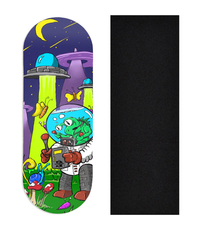 Teak Tuning Heat Transfer Graphic Wooden Fingerboard Deck, "Alien Research" 34mm Deck