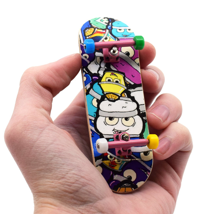 Teak Tuning 32mm Prolific Gen2 Fingerboard Complete - "Bubble Bushing Collage" Graphic - Gen2 Prodigy Trucks + Pro Duro Bubble Bushings
