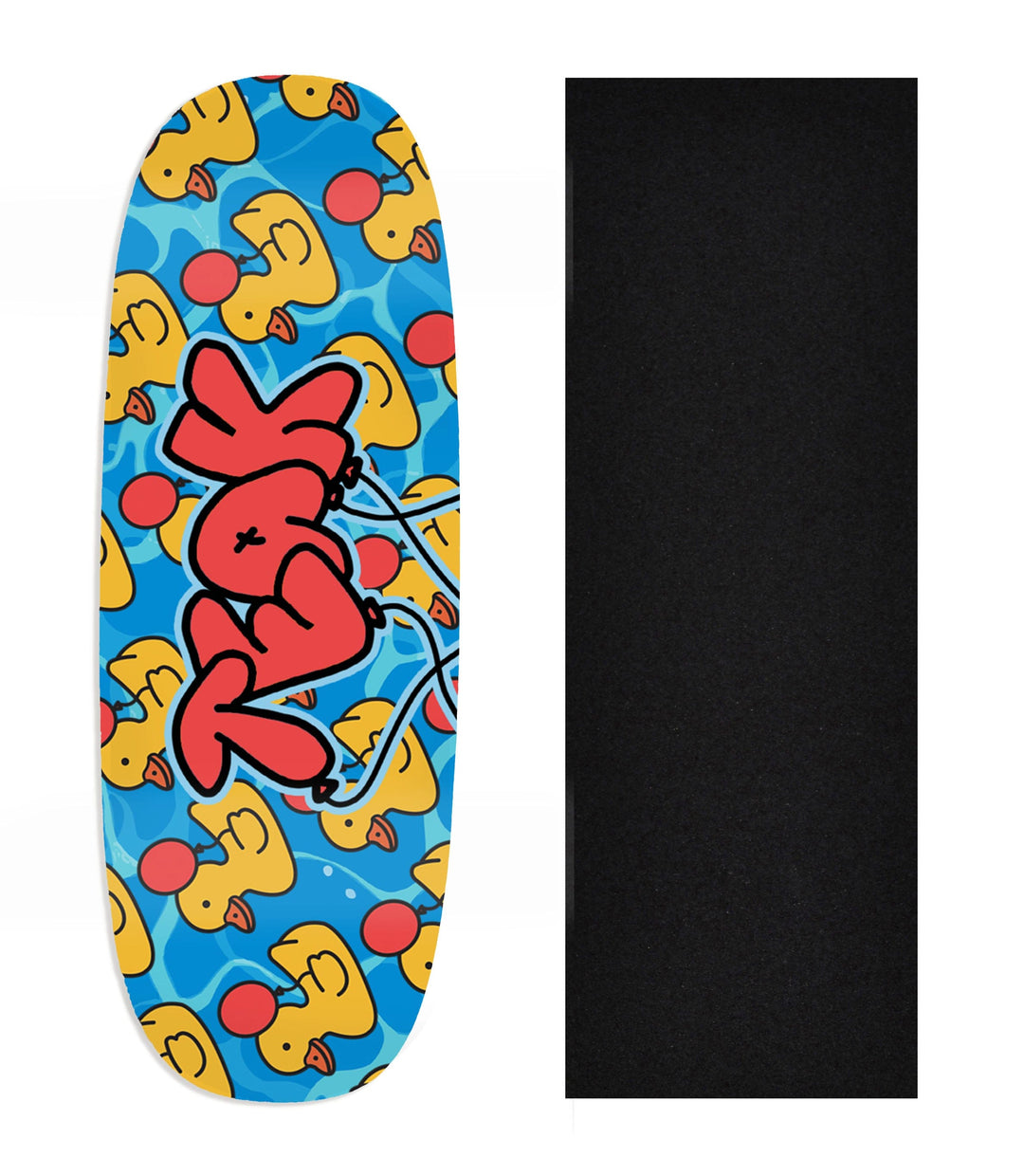 Teak Tuning Heat Transfer Graphic Wooden Fingerboard Deck, Design Contest 2025 Winner, @jakobrosedesign - "Quack Attack" Ohhh Deck