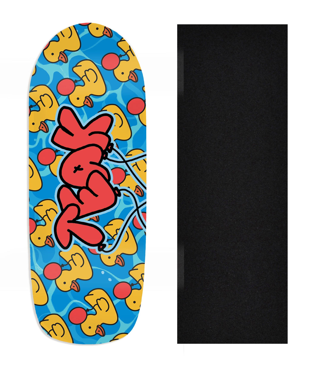 Teak Tuning Heat Transfer Graphic Wooden Fingerboard Deck, Design Contest 2025 Winner, @jakobrosedesign - "Quack Attack" Poolparty Deck