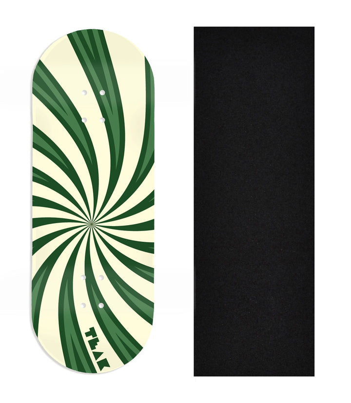 Teak Tuning Heat Transfer Graphic Wooden Fingerboard Deck, Design Contest 2025 Winner, @Sarah.Gall1 - "Radial Flow" 34mm Deck