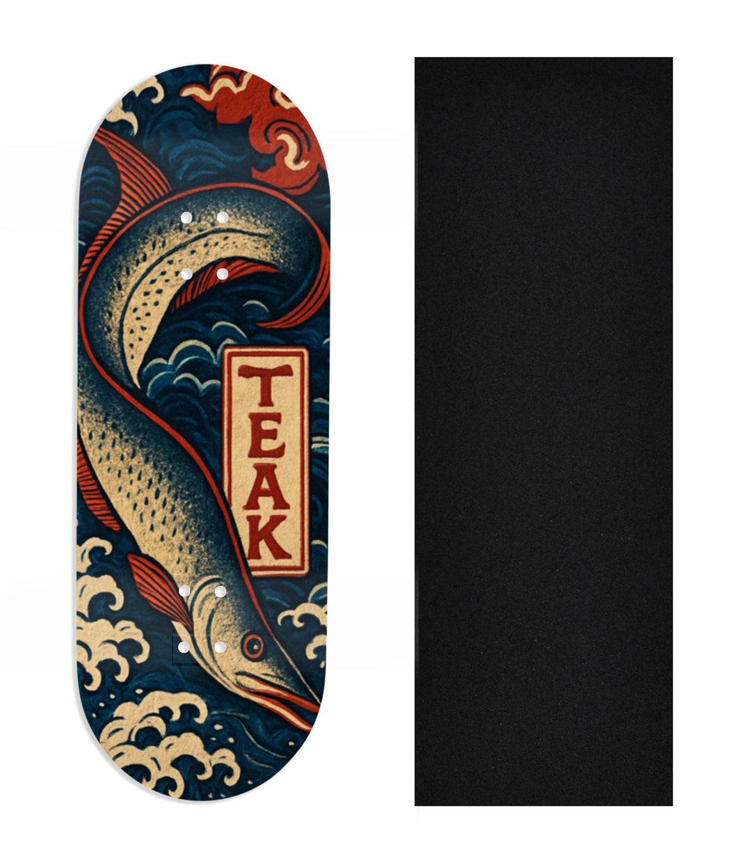 Teak Tuning Heat Transfer Graphic Wooden Fingerboard Deck, Design Contest 2025 Winner, @Simply.fs - "Rising Tide" 32mm Deck