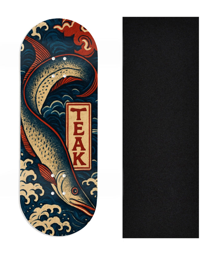 Teak Tuning Heat Transfer Graphic Wooden Fingerboard Deck, Design Contest 2025 Winner, @Simply.fs - "Rising Tide" 34mm Deck