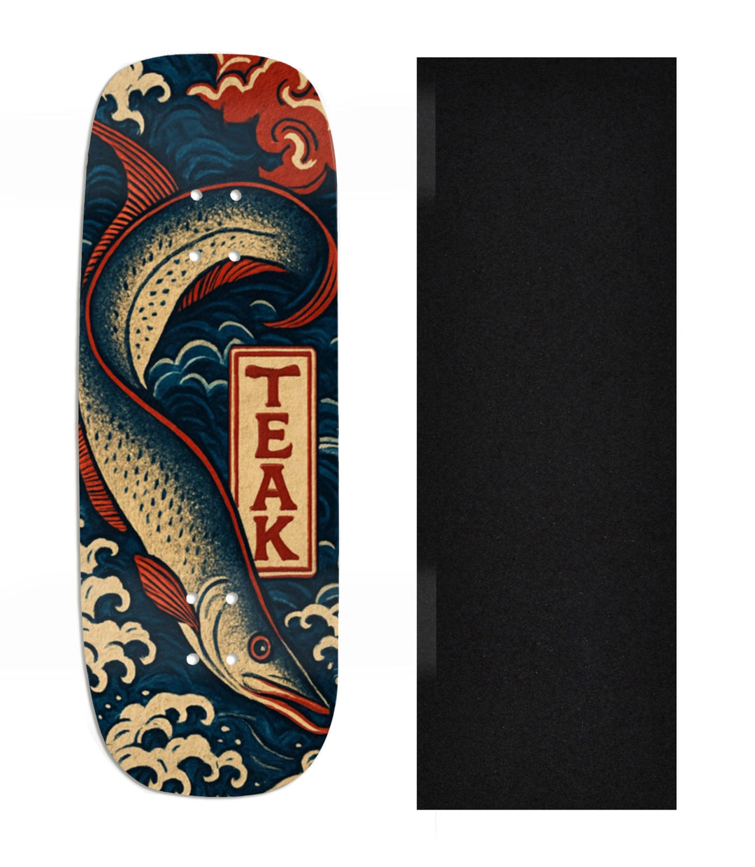 Teak Tuning Heat Transfer Graphic Wooden Fingerboard Deck, Design Contest 2025 Winner, @Simply.fs - "Rising Tide" Boxy Deck