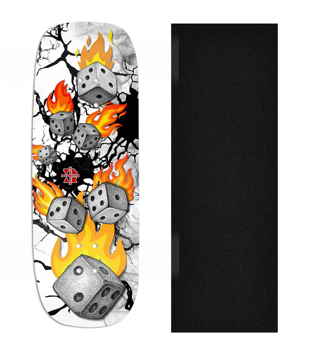 Teak Tuning Heat Transfer Graphic Wooden Fingerboard Deck, Design Contest 2025 Winner, @Connor_creates - "High Stakes" Boxy Deck
