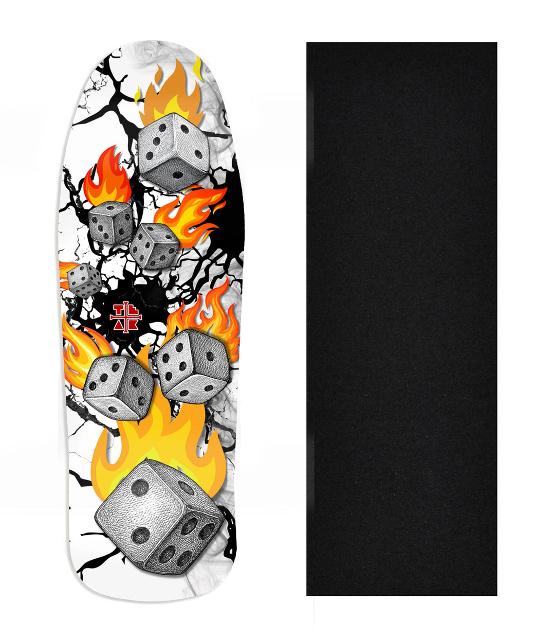 Teak Tuning Heat Transfer Graphic Wooden Fingerboard Deck, Design Contest 2025 Winner, @Connor_creates - "High Stakes" Carlsbad Cruiser Deck