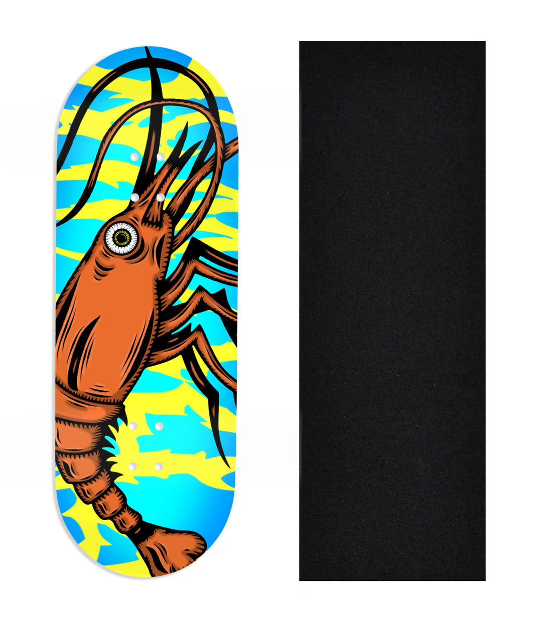 Teak Tuning Heat Transfer Graphic Wooden Fingerboard Deck, Design Contest 2025 Winner, @Shaun_Draws_Eyes - "Neon Shrimp" 32mm Deck