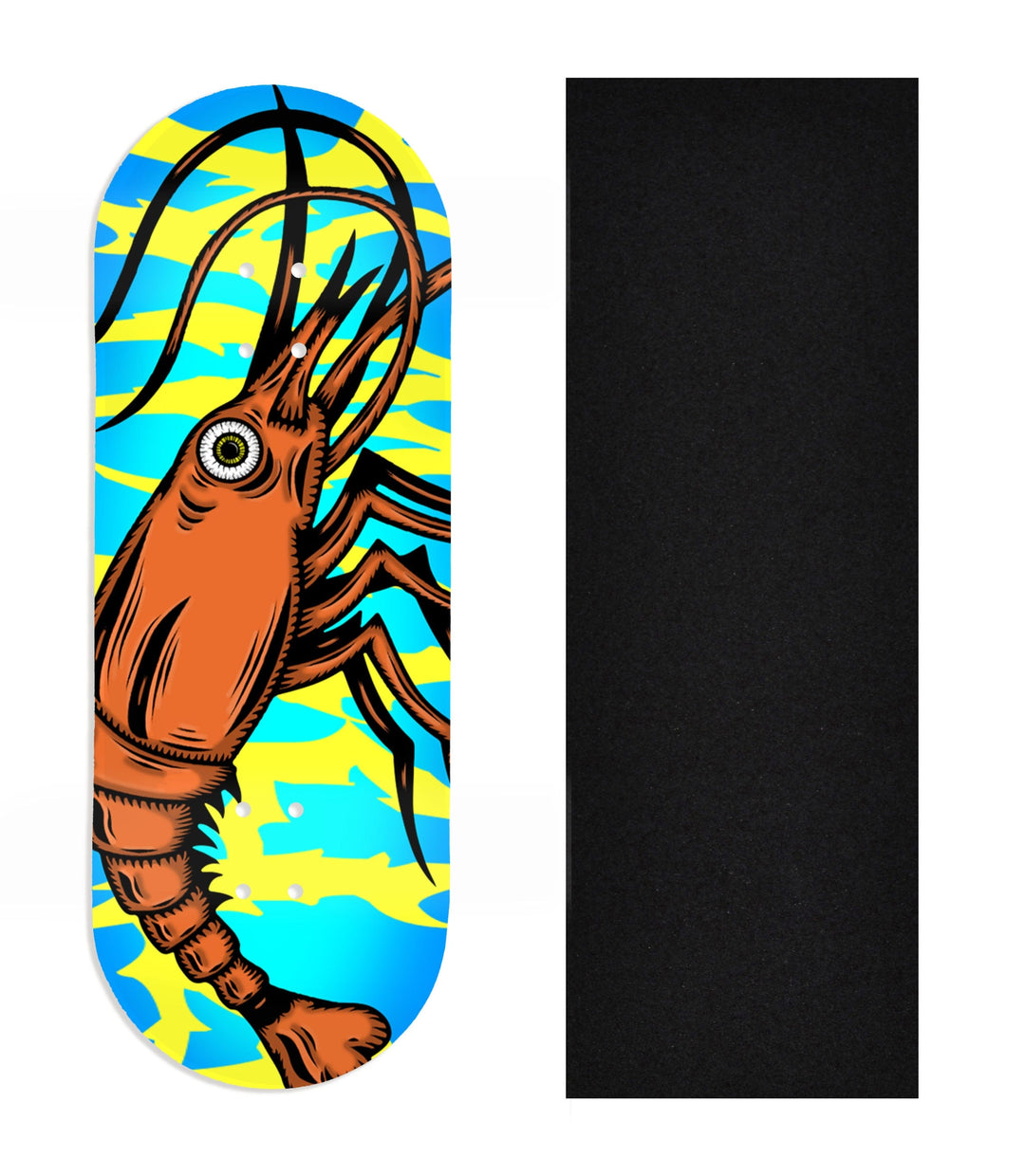 Teak Tuning Heat Transfer Graphic Wooden Fingerboard Deck, Design Contest 2025 Winner, @Shaun_Draws_Eyes - "Neon Shrimp" 34mm Deck