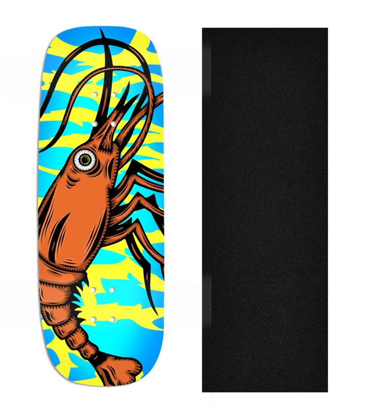 Teak Tuning Heat Transfer Graphic Wooden Fingerboard Deck, Design Contest 2025 Winner, @Shaun_Draws_Eyes - "Neon Shrimp" Boxy Deck