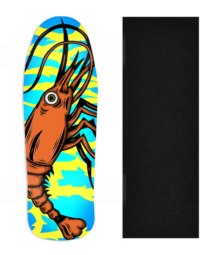 Teak Tuning Heat Transfer Graphic Wooden Fingerboard Deck, Design Contest 2025 Winner, @Shaun_Draws_Eyes - "Neon Shrimp" Carlsbad Cruiser Deck