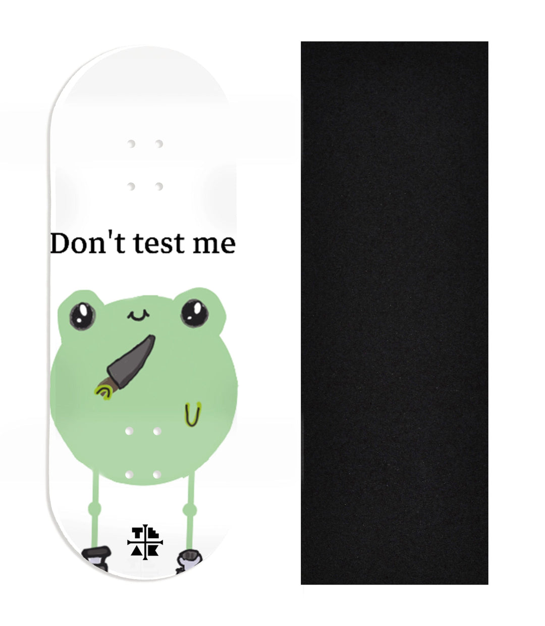 Teak Tuning Heat Transfer Graphic Wooden Fingerboard Deck, Design Contest 2025 Winner, Eddy G - "Don't Test Me" 34mm Deck