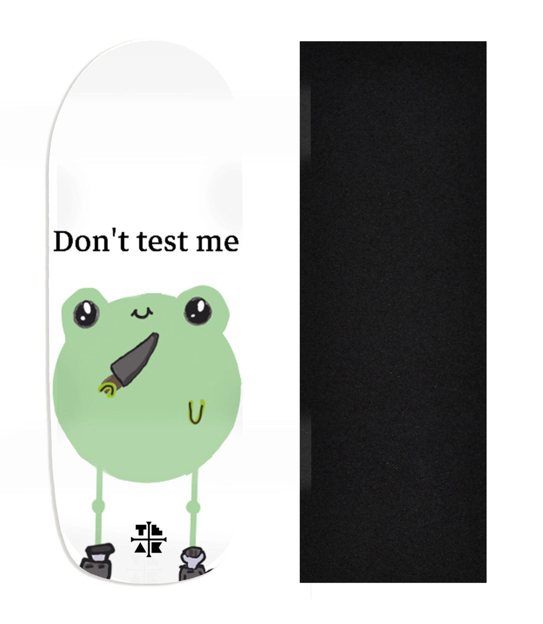 Teak Tuning Heat Transfer Graphic Wooden Fingerboard Deck, Design Contest 2025 Winner, Eddy G - "Don't Test Me" Poolparty Deck