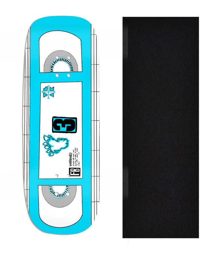 Teak Tuning Heat Transfer Graphic Wooden Fingerboard Deck, Design Contest 2025 Winner, @thefingerboardingdad - "VHS" Boxy Deck