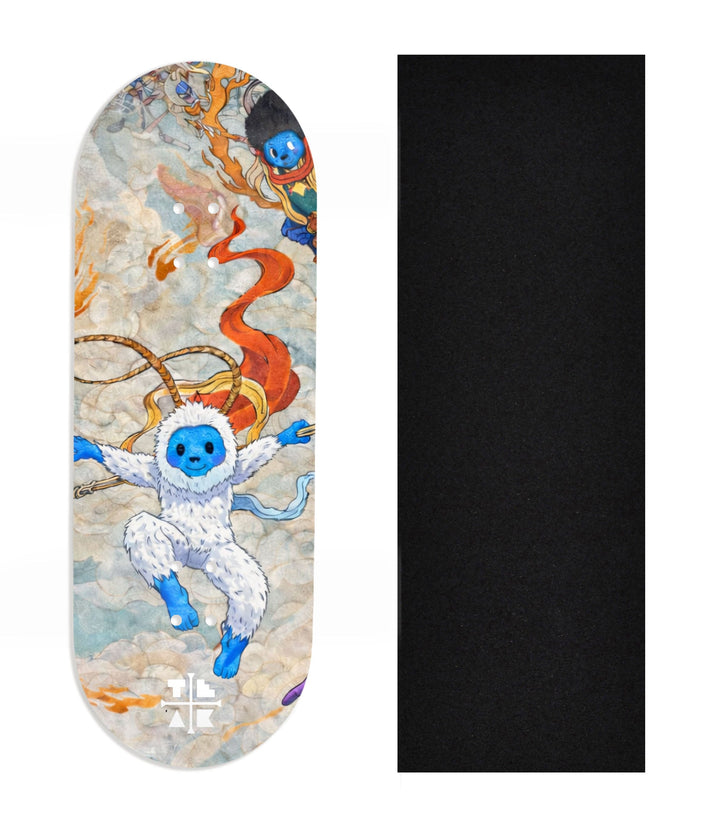 Teak Tuning Heat Transfer Graphic Wooden Fingerboard Deck, Design Contest 2025 Winner, @Fb.Frosty - "Cosmic Yeti" 32mm Deck